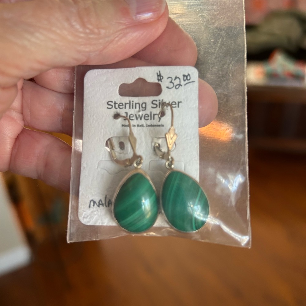 Malachite sterling silver earrings